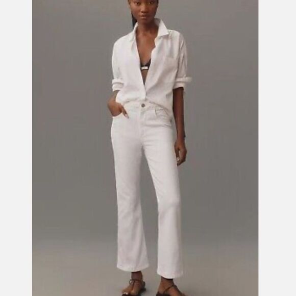 White denim frame jeans with braided waist band  #3 - Picture 1 of 12